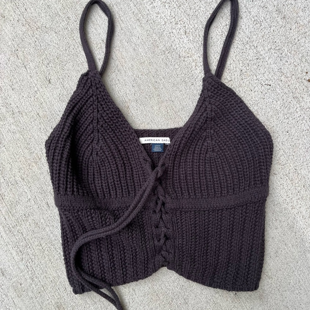 American Eagle Outfitters Black Ribbed Tie Front Camisole
